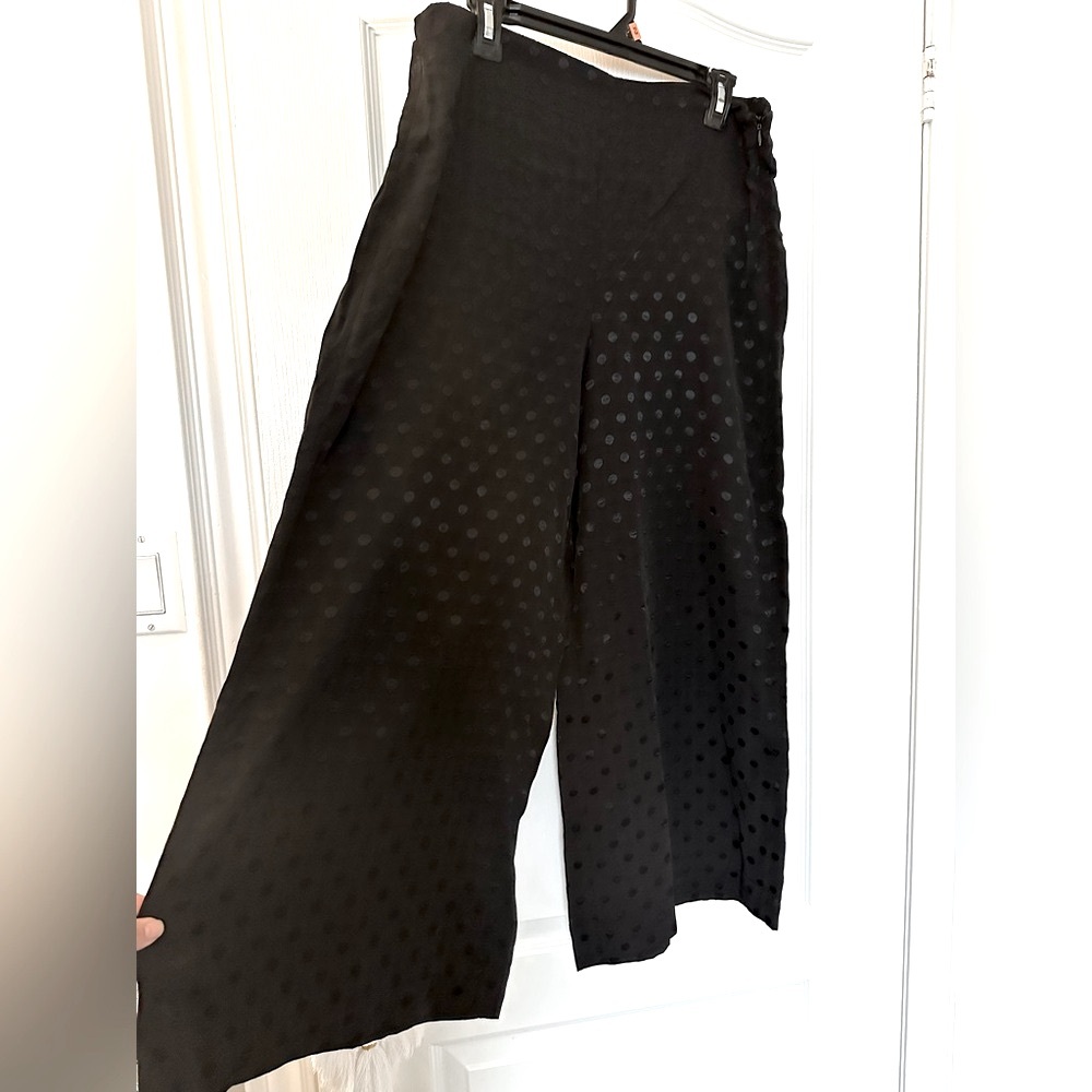 Zara black pants with tonal polka dots